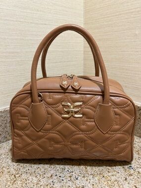 Sam Edelman Quilted Satchel Handbag - Tan Brown with Gold Hardware